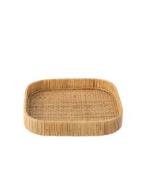 Plateau Carre Rond Coins Rotin Naturel