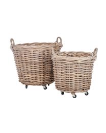 Set 2 Mand Rond+handvat Riet Naturel 75x60cm