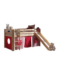 This Pino-combination Contains A Pino Mid Sleeper + Slide Natural  And A Curtain Pink Flower