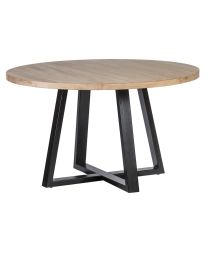 Ronde Teak Tafel Met Metalen Kruispoot 130cm
